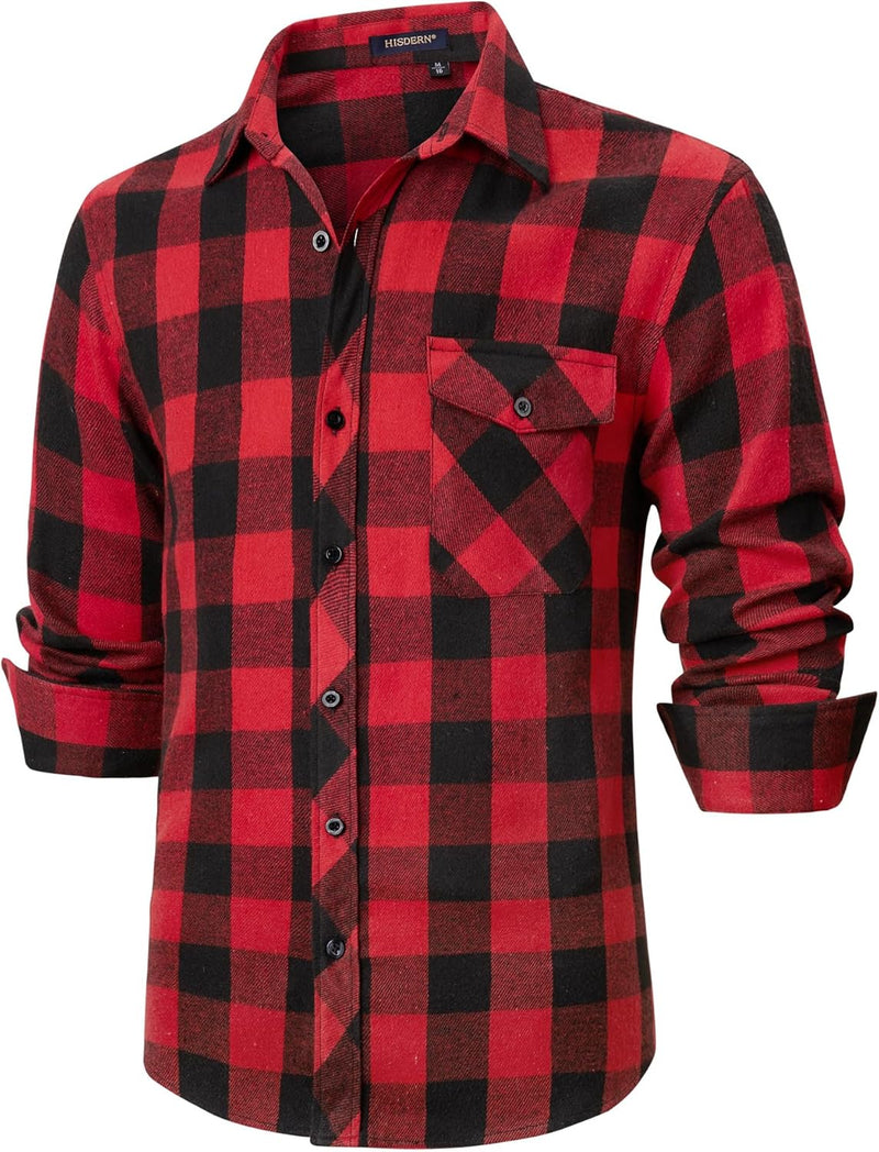 Plaid Men's Flannel Shirt With Pockets - Z-RED SHIRT-1