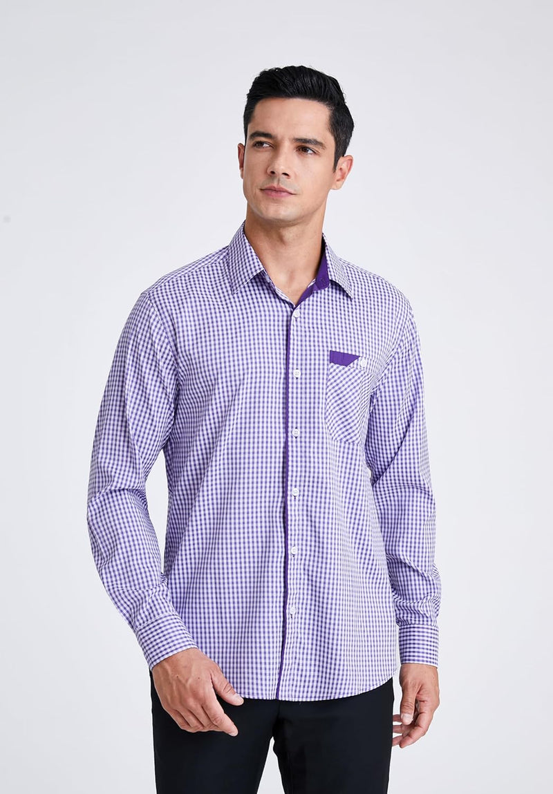 Men's Casual Long Sleeve Plaid Shirt - G-PURPLE