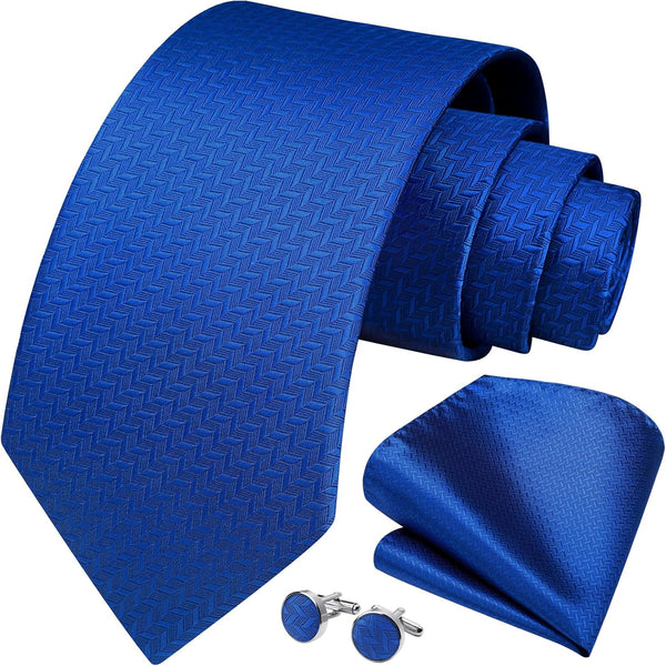 Hisdern Royal Blue Houndstooth Wedding Tie Set with Cufflinks
