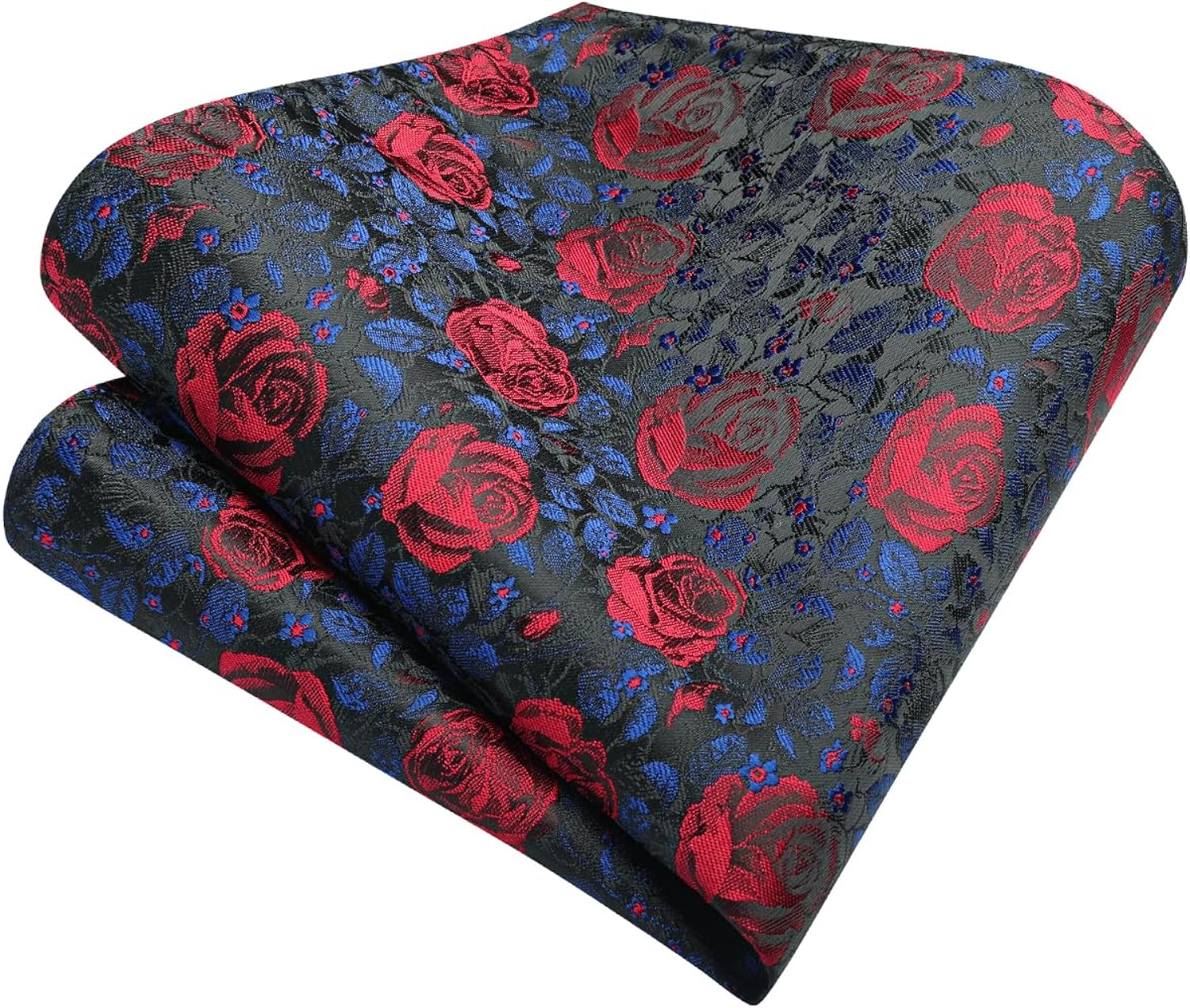 Floral Tie Handkerchief Cufflinks - 1-BLACK RED FLORAL