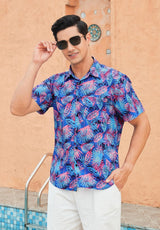 Funky Hawaiian Shirts with Pocket - A6-BLUE PINK