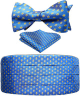 Floral Cummerbund Bow Tie Pocket Square Set - NAVY BLUE/YELLOW 