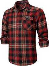 Plaid Mens Flannel Shirt With Pockets - 5E-BLACK/BURGUNDY-05