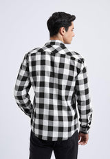 Plaid Men's Flannel Shirt With Pockets - Z-BLACK WHITE