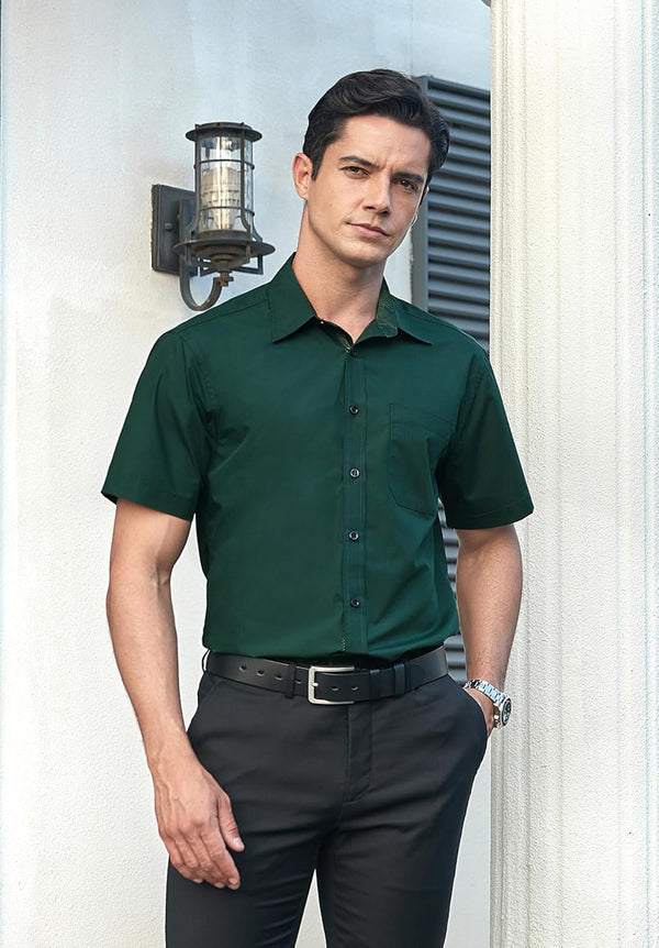 Men's Short Sleeve Shirt with Pocket - B1-GREEN2