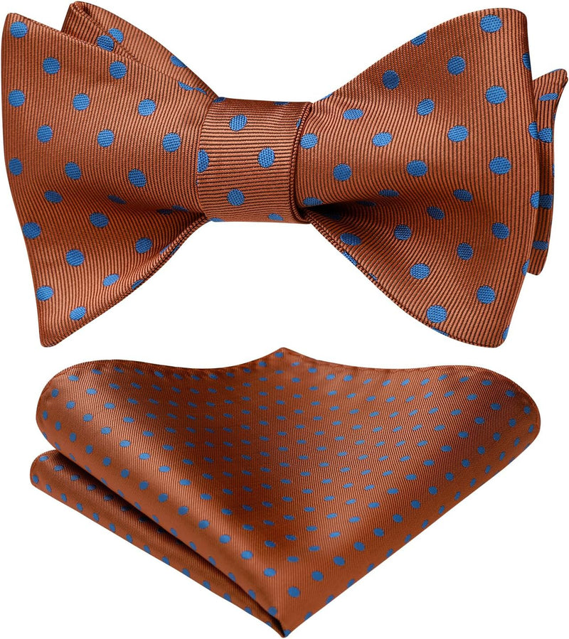 Polka Dots Bow Tie & Pocket Square - 02-ORANGE/BLUE