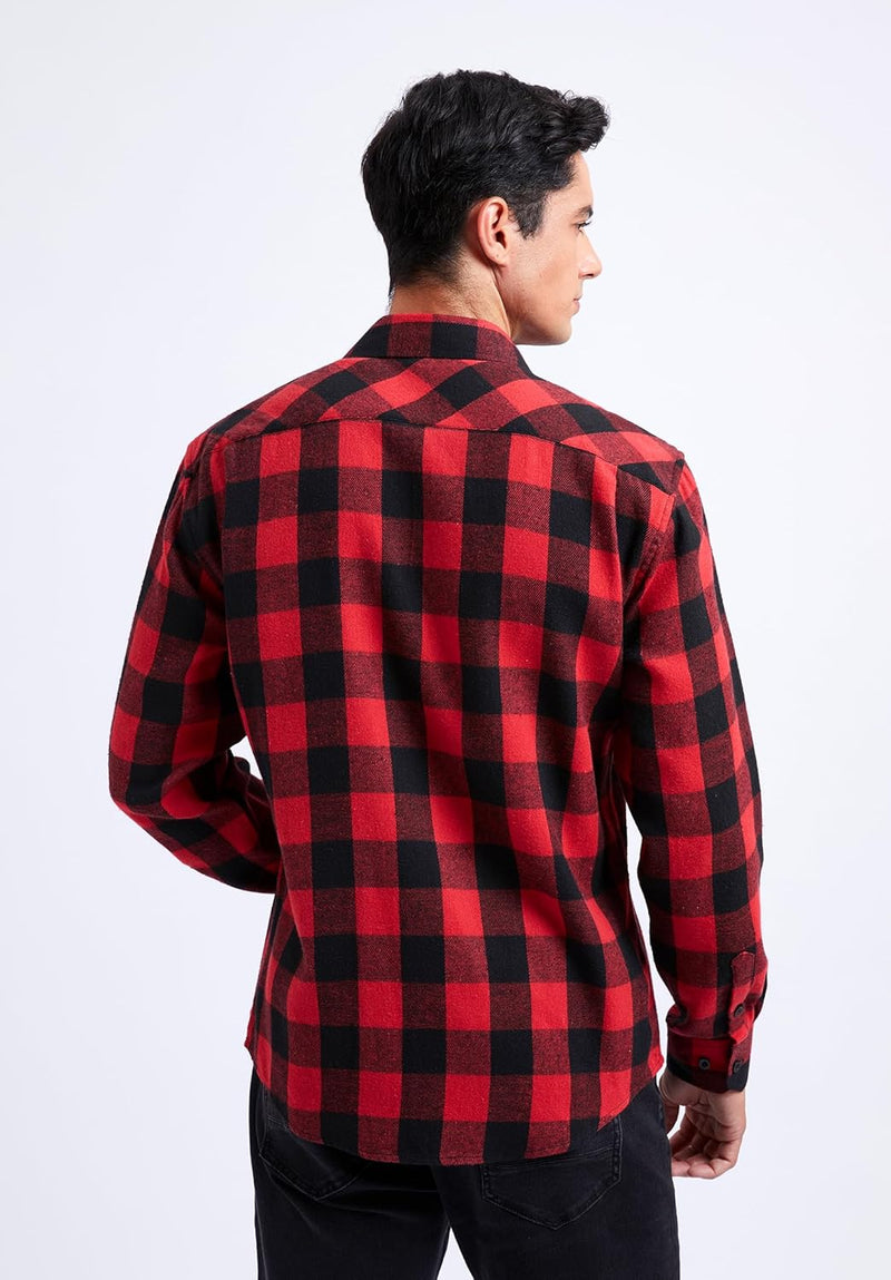 Plaid Men's Flannel Shirt With Pockets - Z-RED SHIRT-1