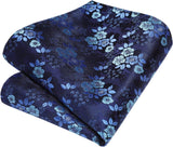 Floral Tie Handkerchief Cufflinks - NAVY BLUE