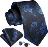 Floral Tie Handkerchief Cufflinks - BLUE