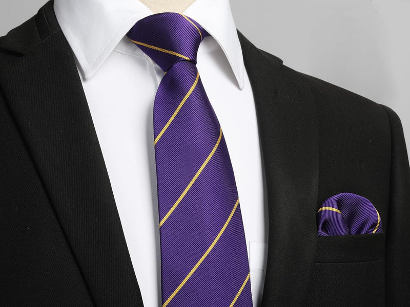 Stripe Tie Handkerchief Set - D-03-PURPLE