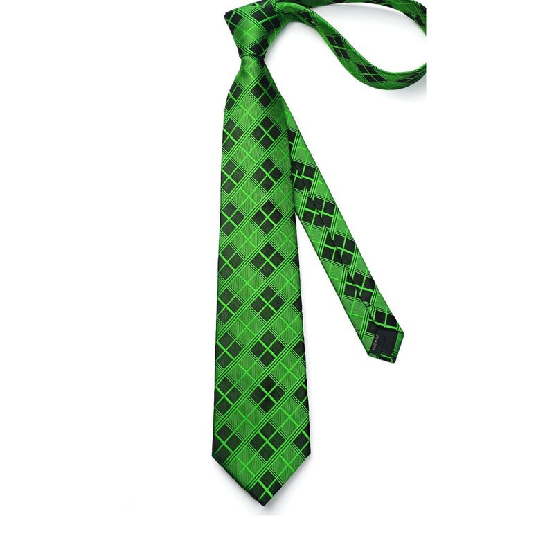 Plaid Tie Handkerchief Set - FOREST GREEN 