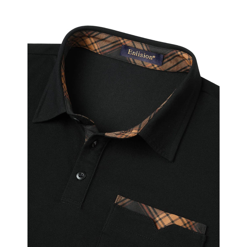 Men's Polo Shirt with Pocket - K-BLACK-CHECKED1