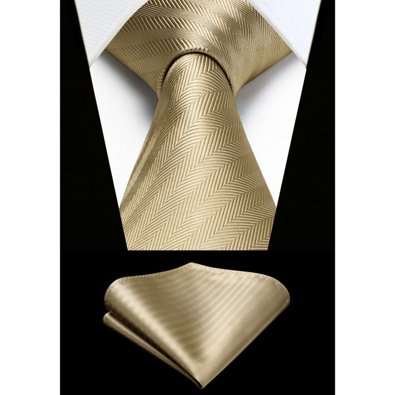 Stripe Tie Handkerchief Set - D-05 CHAMPAGNE GOLD 