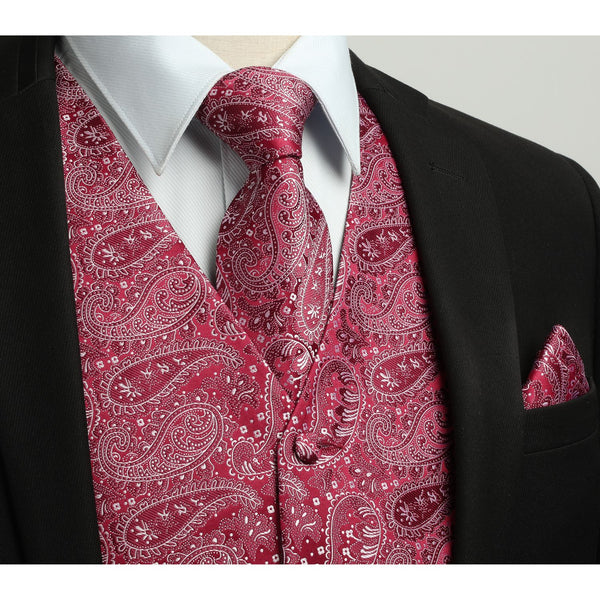 Paisley Floral 3pc Suit Vest Set - RED 