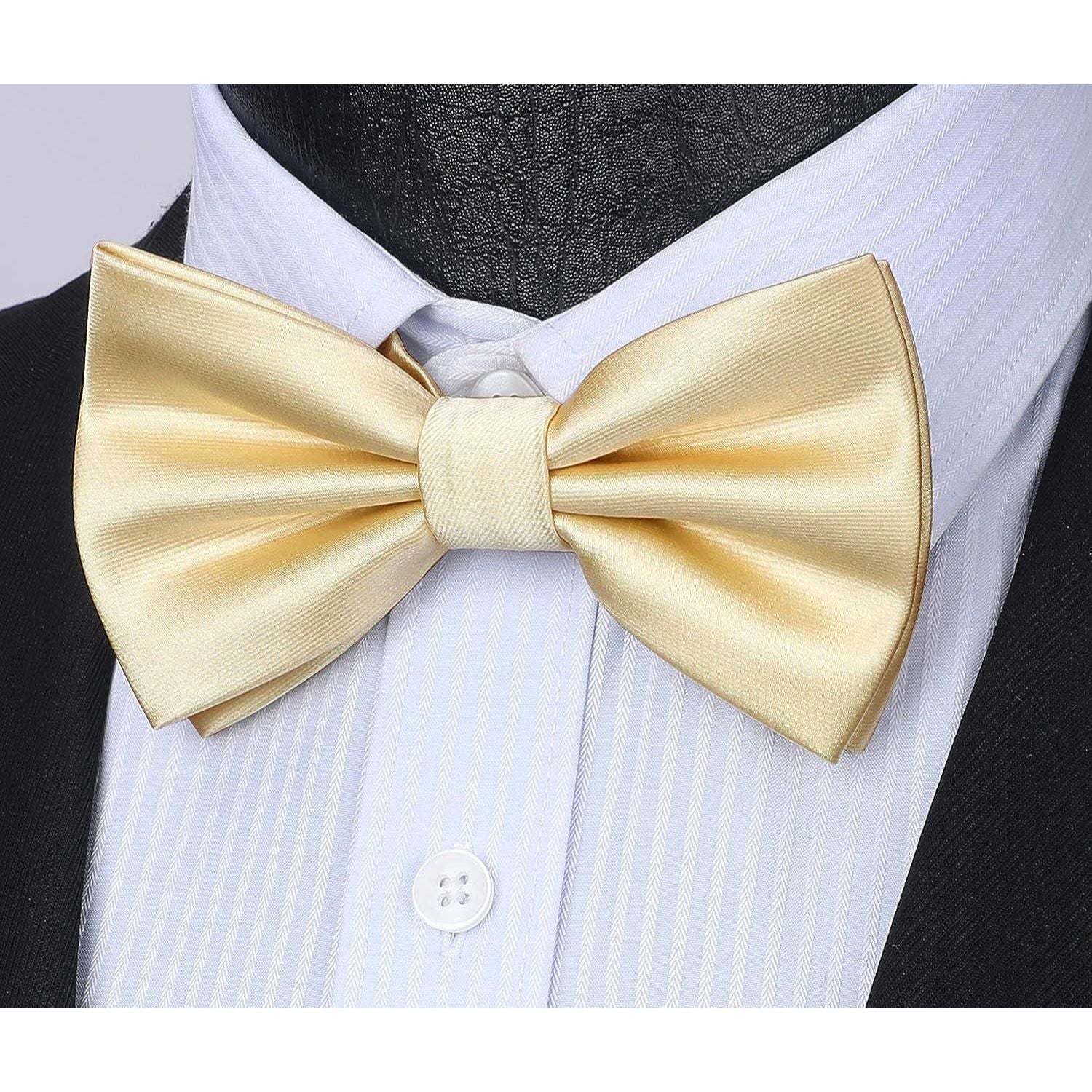 Solid Pre-Tied Bow Tie & Pocket Square -  A-CHAMPAGNE 2