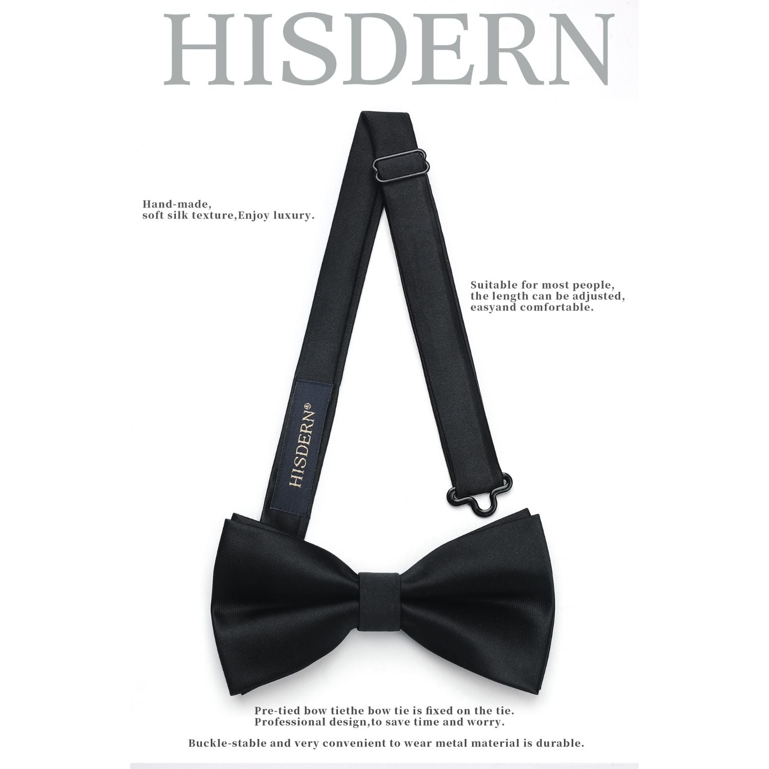 Solid Pre-Tied Bow Tie - BLACK-7