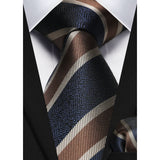 Stripe Tie Handkerchief Set - NAVY/GOLD A01 