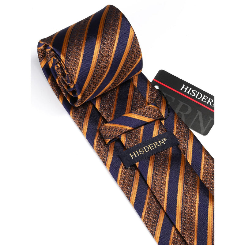 Stripe Tie Handkerchief Cufflinks - E1 - GOLD/NAVY 