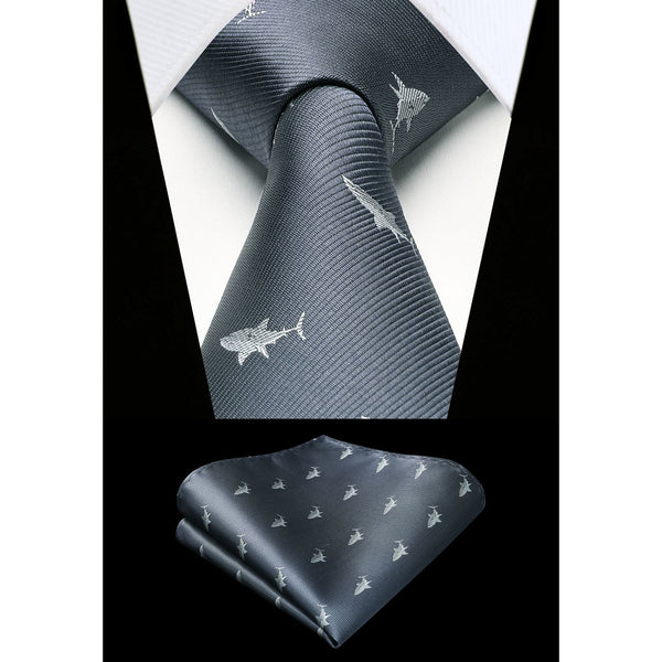 Shark Tie Handkerchief Set - NAVY BLUE-1 