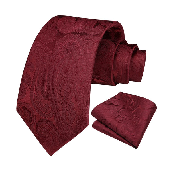 Paisley Tie Handkerchief Set - 02A-BURGUNDY-1