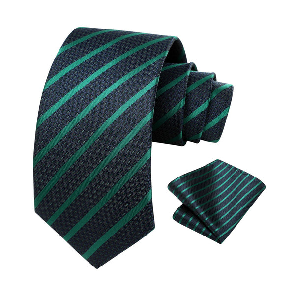 Stripe Tie Handkerchief Set - 13-NAVY BLUE/GREEN 