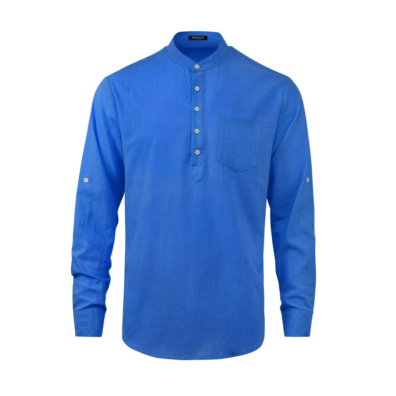 Casual Henley Shirt with Pocket - BLUE 