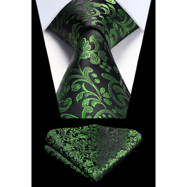 Floral Tie Handkerchief Set - GREEN FLORAL-7 
