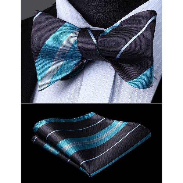 Stripe Bow Tie & Pocket Square - GREY BLUE
