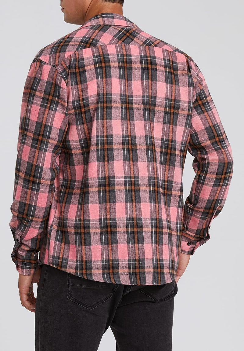 Plaid Men's Flannel Shirt With Pockets - 4P-PINK