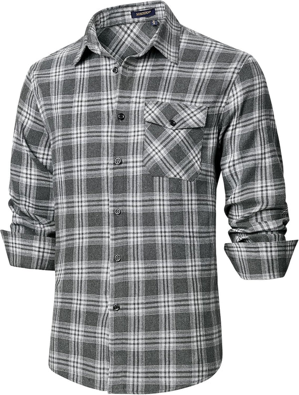 Plaid Men's Flannel Shirt With Pockets - 6A-GREY-02