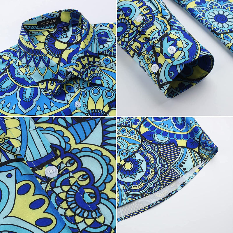 Shiny Luxury Dress Shirt - BLUE/YELLOW 