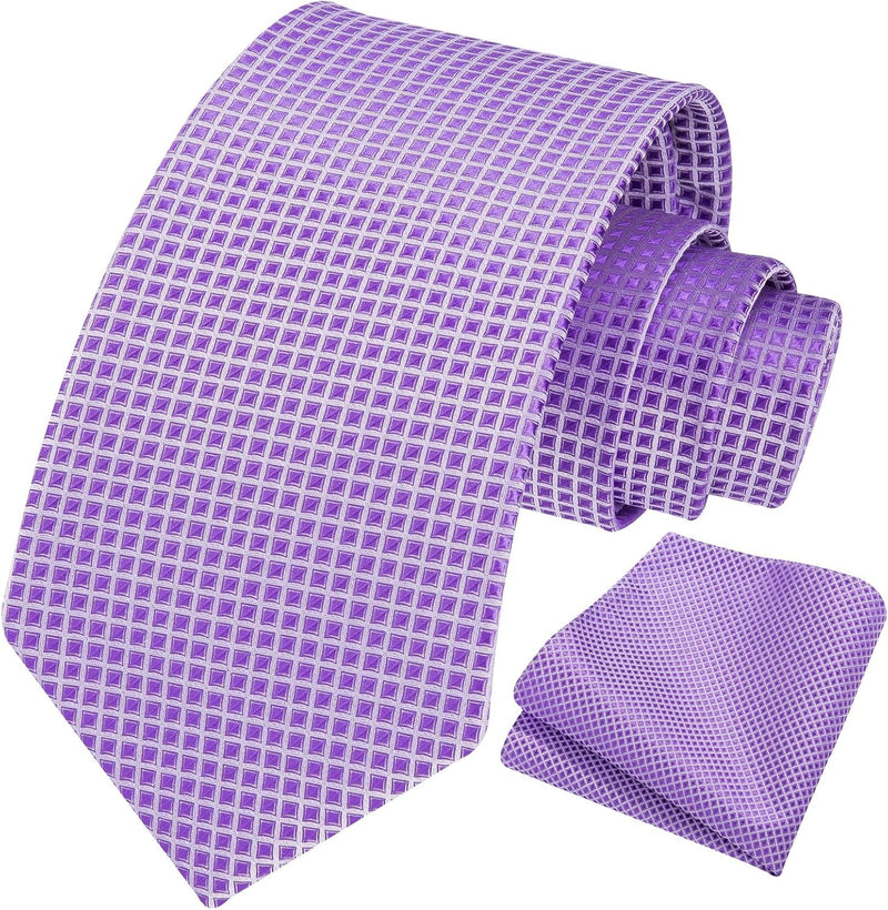 Men's Plaid Tie Handkerchief Set - A1-LAVENDER