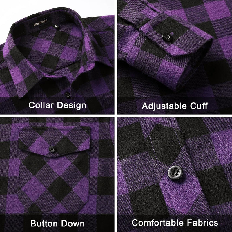 Plaid Men's Flannel Shirt With Pockets - 2P-PURPLE-01P