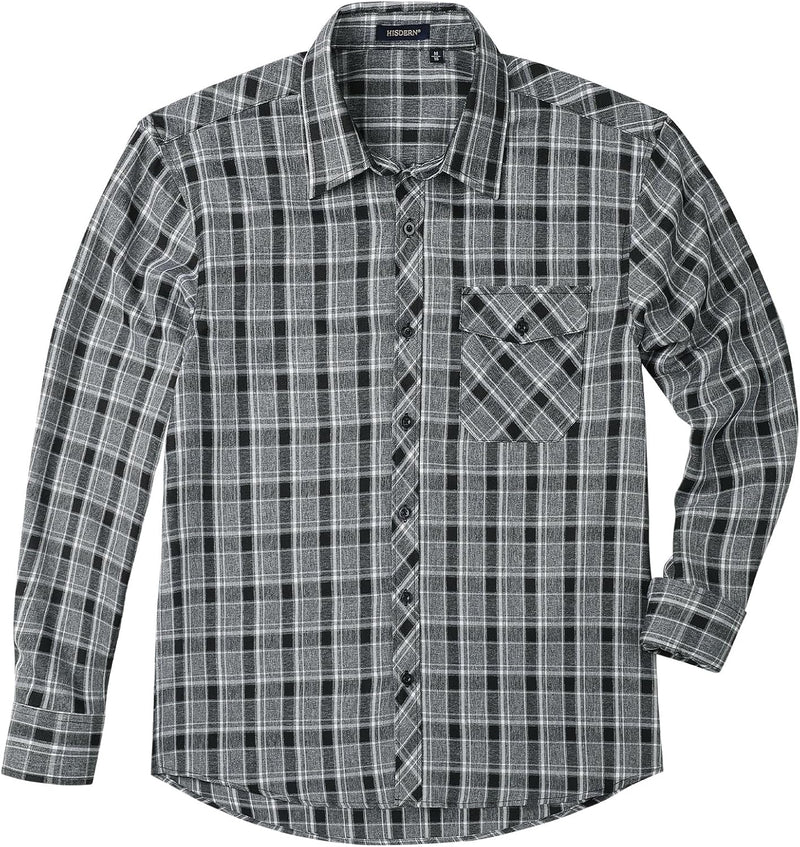 Plaid Men's Flannel Shirt With Pockets - Z-GREY BLACK