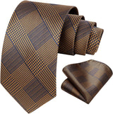 Solid Houndstooth Tie Handkerchief Set - C-05 Brown