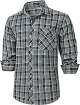 Plaid Men's Flannel Shirt With Pockets - Z-GREY BLACK