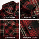 Plaid Mens Flannel Shirt With Pockets - 5E-BLACK/BURGUNDY-05