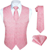 Paisley Floral 3pc Suit Vest Set - PINK/N1