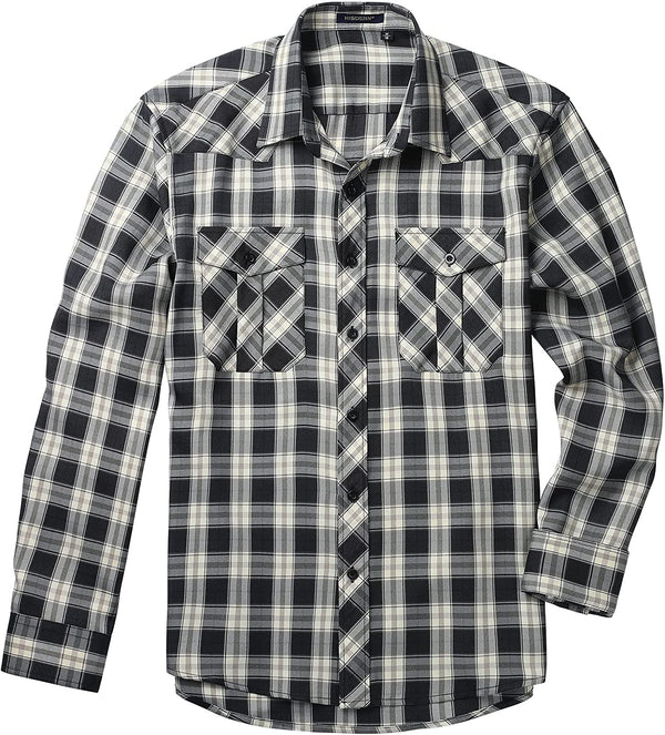 Men's Long Sleeve Plaid Shirt - BLACK/WHITE 