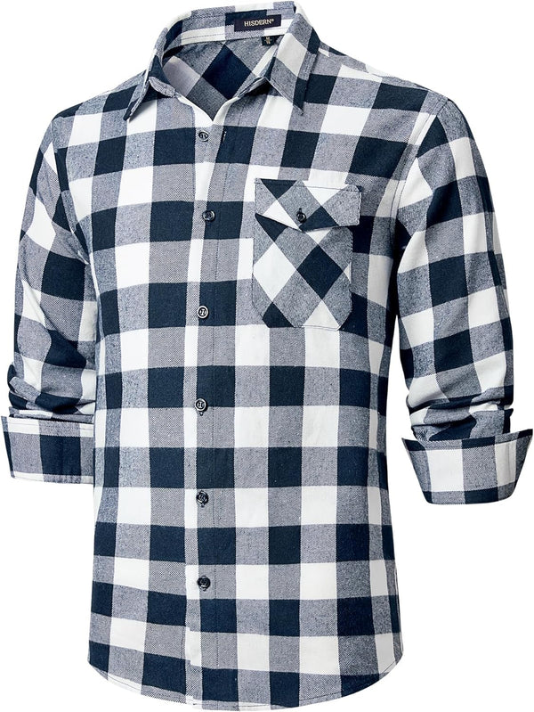 Plaid Men's Flannel Shirt With Pockets - 4N-NAVY BLUE-03