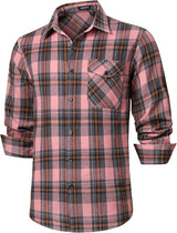 Plaid Men's Flannel Shirt With Pockets - 4P-PINK