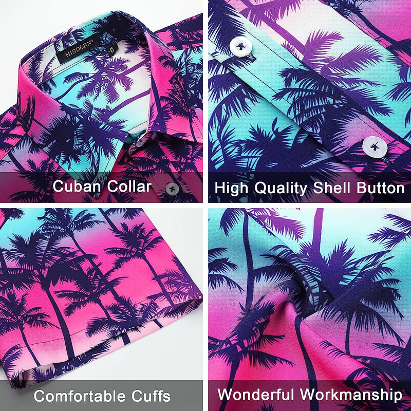 Hawaiian Tropical Shirts with Pocket - Z2-HOT PINK 