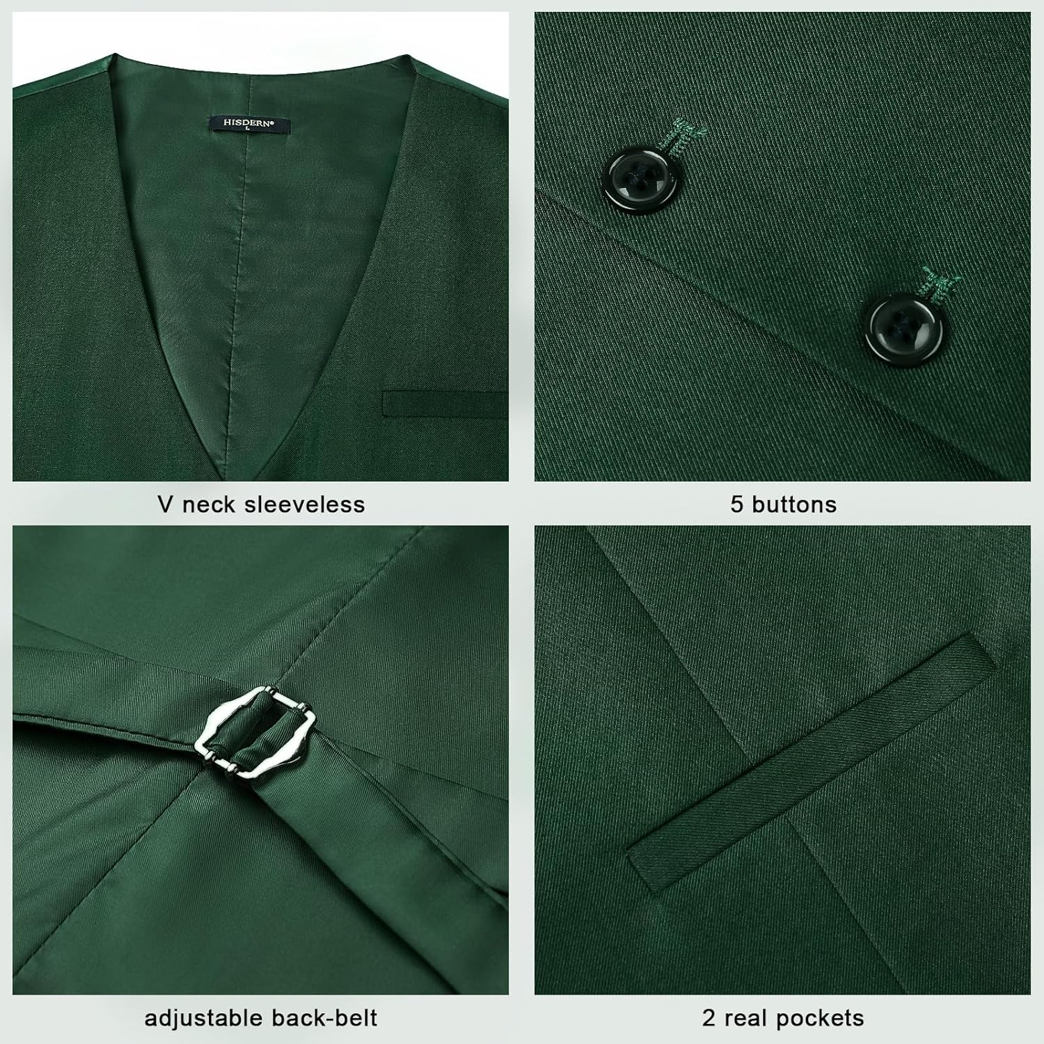 Hisdern Men's Forest Green Satin Suit Vest Formal Wear