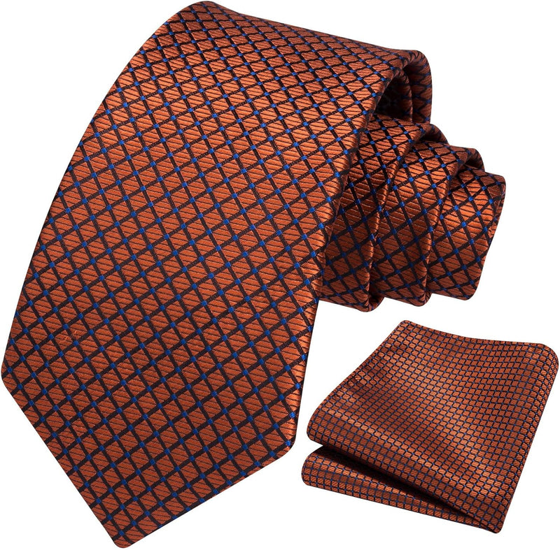 Men's Plaid Tie Handkerchief Set - B-ORANGE