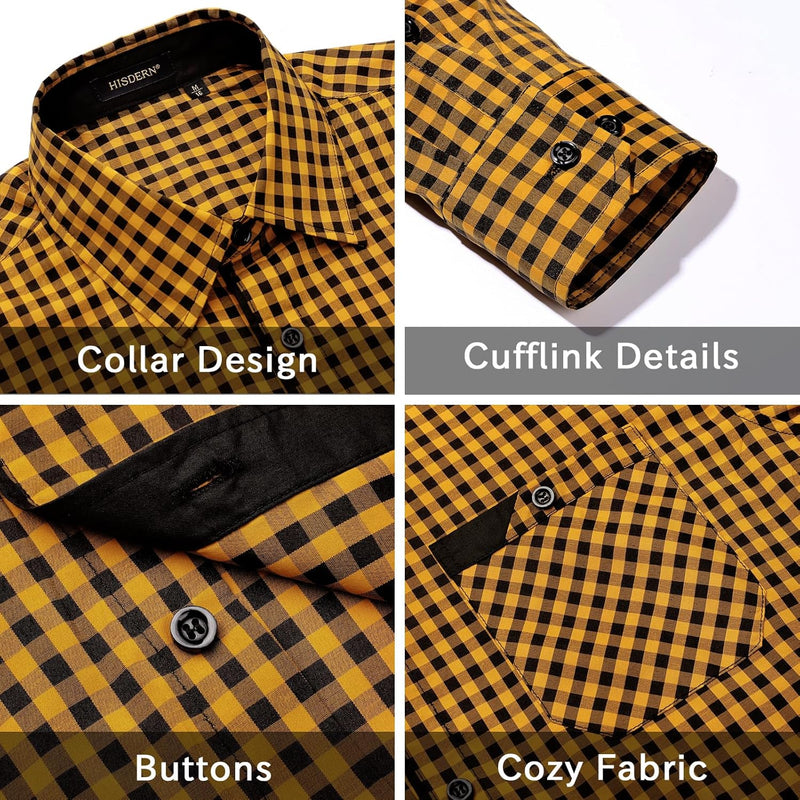 Men's Casual Long Sleeve Plaid Shirt - C-YELLOW