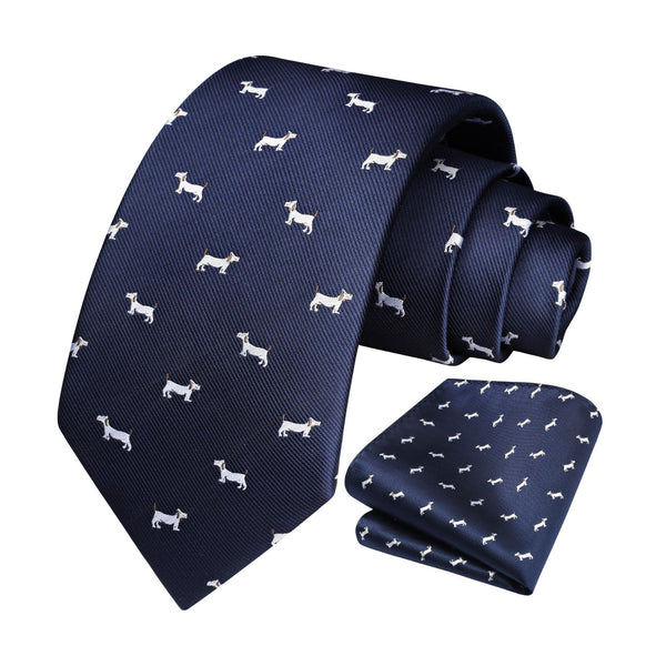 Bulldog Tie Handkerchief Set - NAVY BLUE 