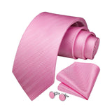 Stripe Tie Handkerchief Cufflinks - PINK 