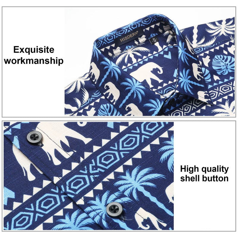 Hawaiian Tropical Shirts with Pocket - E-BLUE NAVY