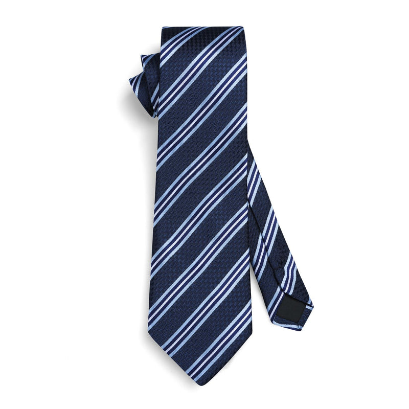 Stripe Tie Handkerchief Set - 13-NAVY BLUE 1 