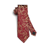 Paisley Tie Handkerchief Set - BURGUNDY/GOLD 